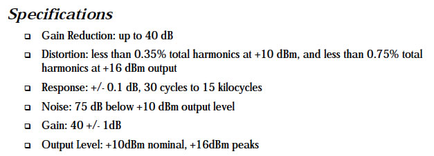 LA2A specifications, copied from the manual